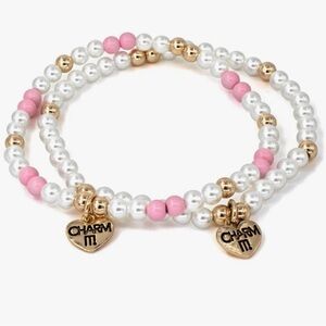Charm It! Kids’ Pearl, Pink and Gold Charm Stretch Bead Bracelet Set Girls